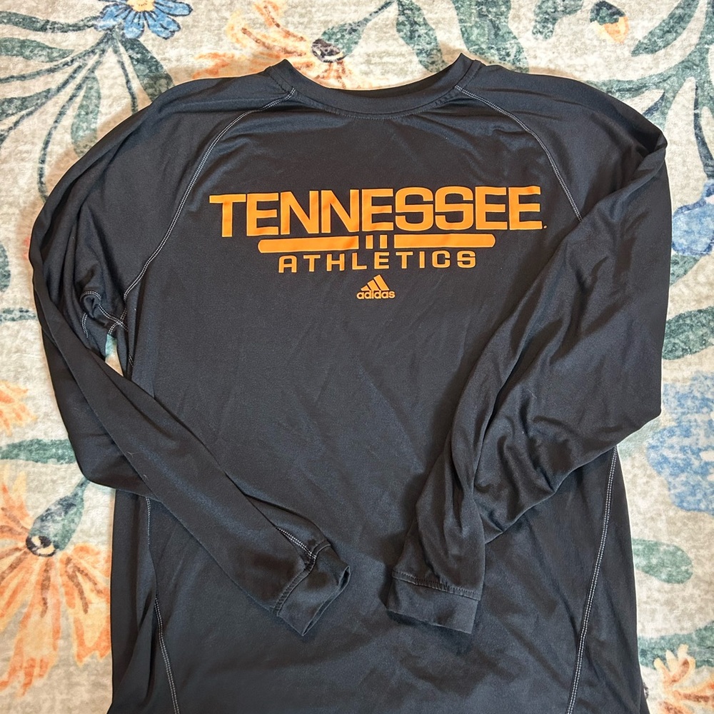 Vintage Adidas Men's Black and Orange Tennessee Athletics Long Sleeve Tee